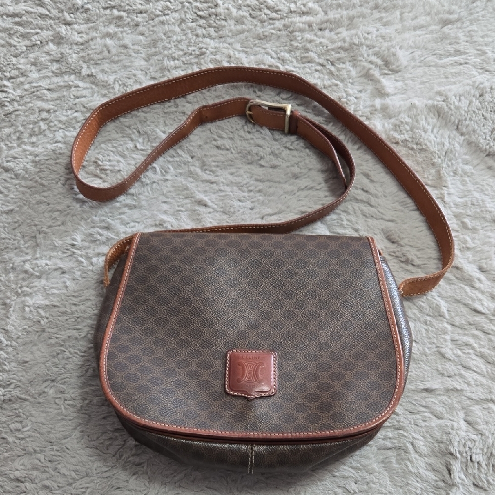 Celine Vintage brown leather macadam crossbody bag - Picture 1 of 15